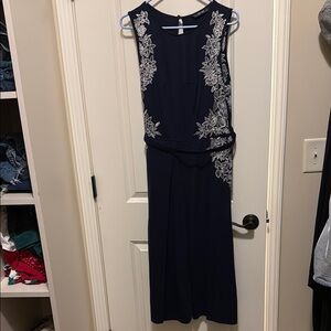 eShakti Blue and Silver Sheath Midi Dress Sleeveless Scoop Neck